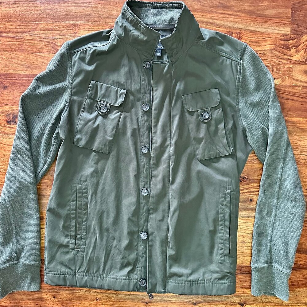 Banana Republic, Woven-Front Four-Pocket Military Sweater Jacket, Men Size M